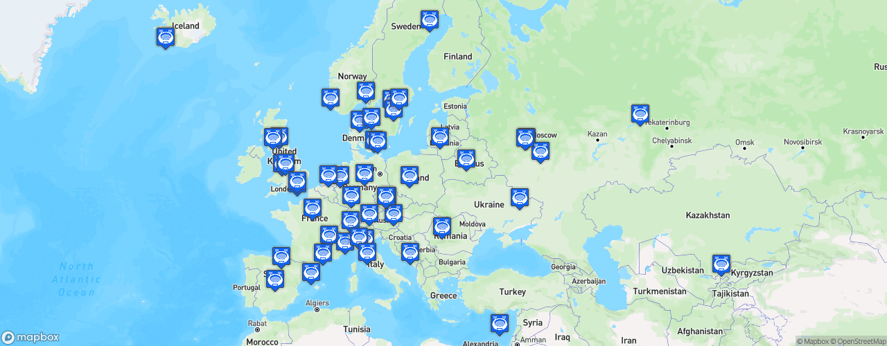 Static Map of Coefficient UEFA Féminin - Année 2020