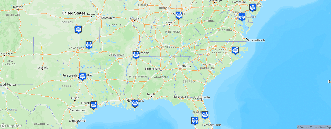 Static Map of American Athletic Conference Football - Saison 2021