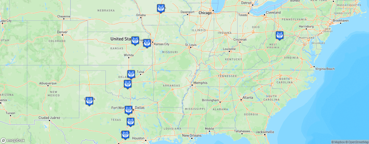 Static Map of Big 12 Conference Football - Saison 2021