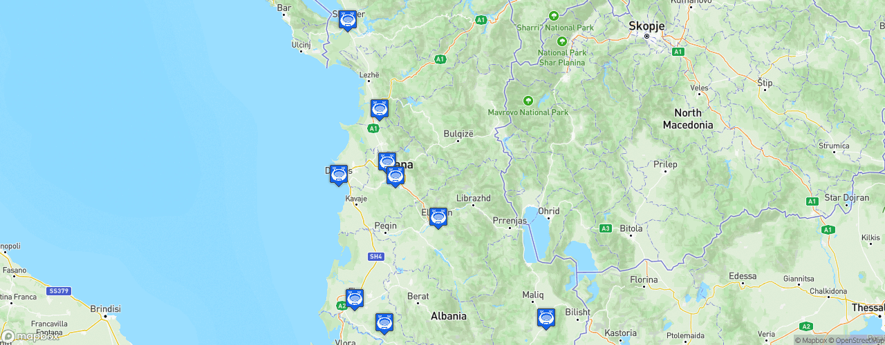 Static Map of Kategoria Superiore - Saison 2020-2021