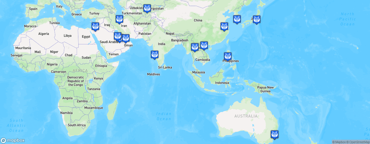 Static Map of Champions des compétitions nationales AFC - Saison 2019-2020