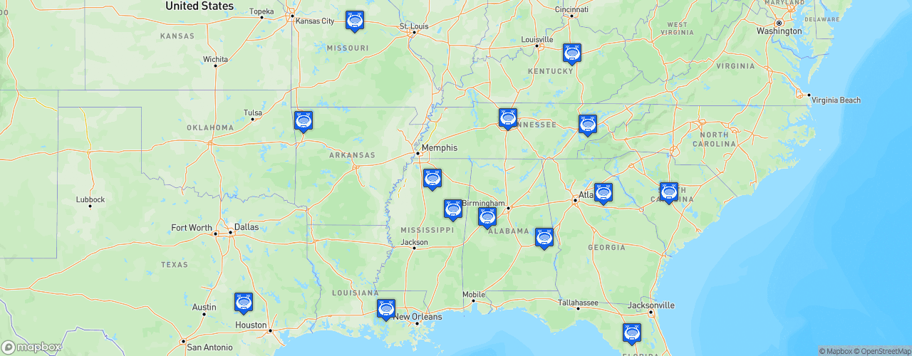 Static Map of Southeastern Conference Football - Saison 2021