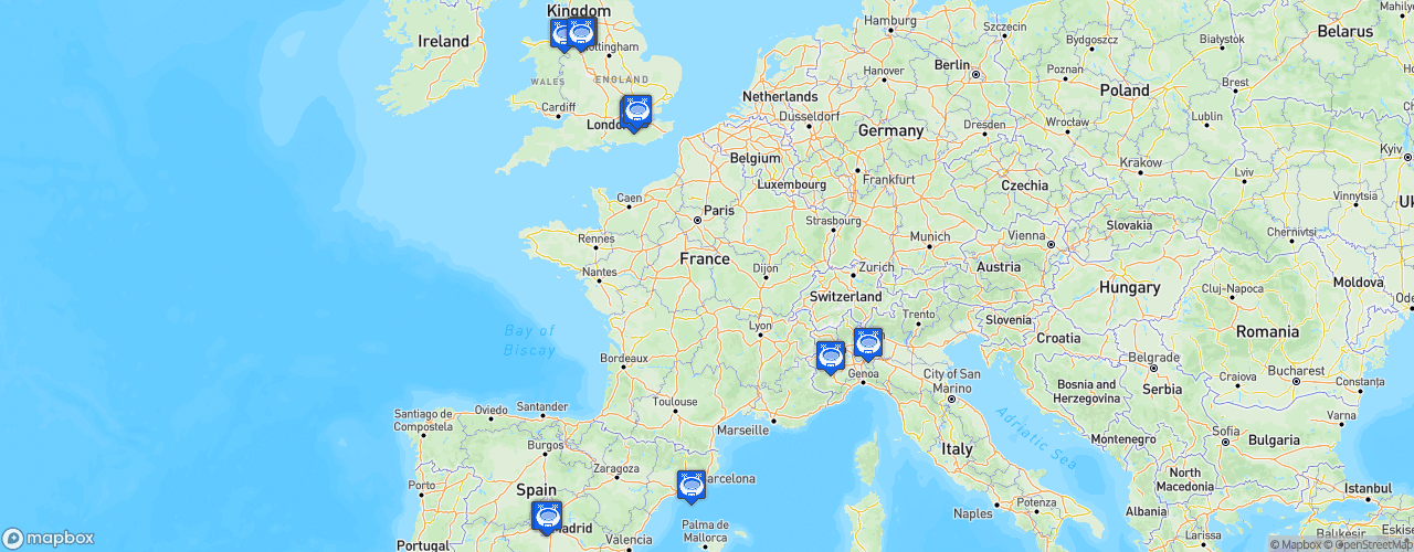 Static Map of The Super League - Clubs fondateurs