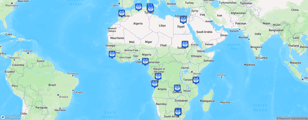 Static Map of The African Super League - Clubs possibles