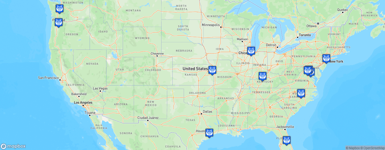 Static Map of National Women's Soccer League - Saison 2021