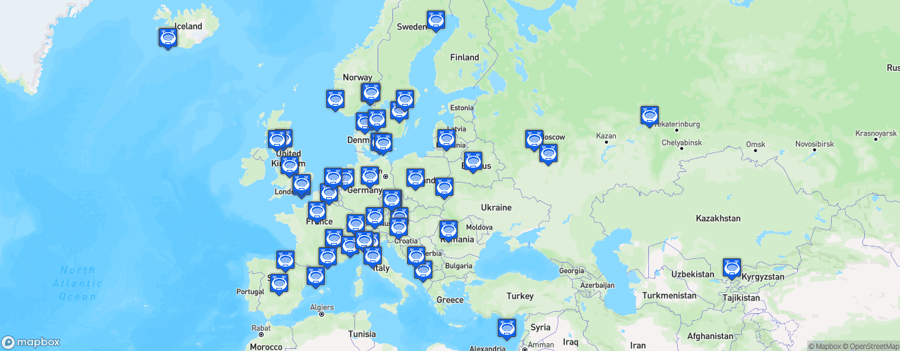 Static Map of Coefficient UEFA Féminin - Année 2021