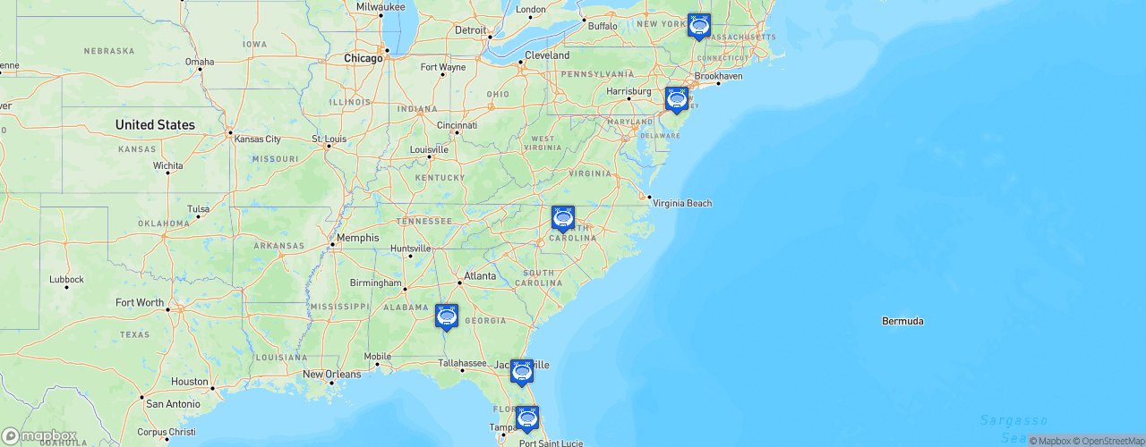 Static Map of National Arena League - Saison 2021