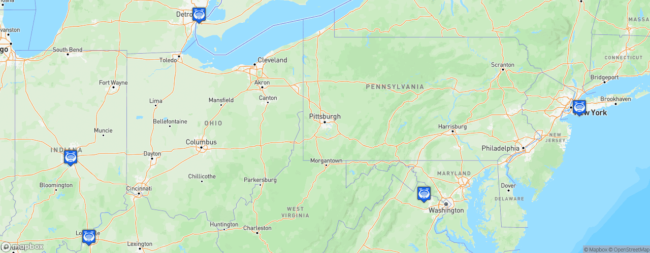 Static Map of USL W League - Saison 2022 - Inaugural