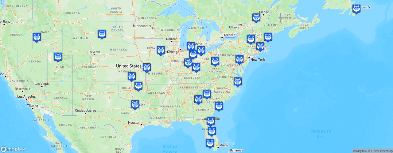 Static Map of ECHL - Saison 2021-2022