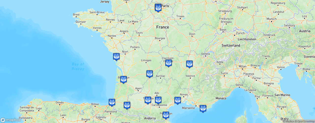 Static Map of TOP 14 - Saison 2021-2022