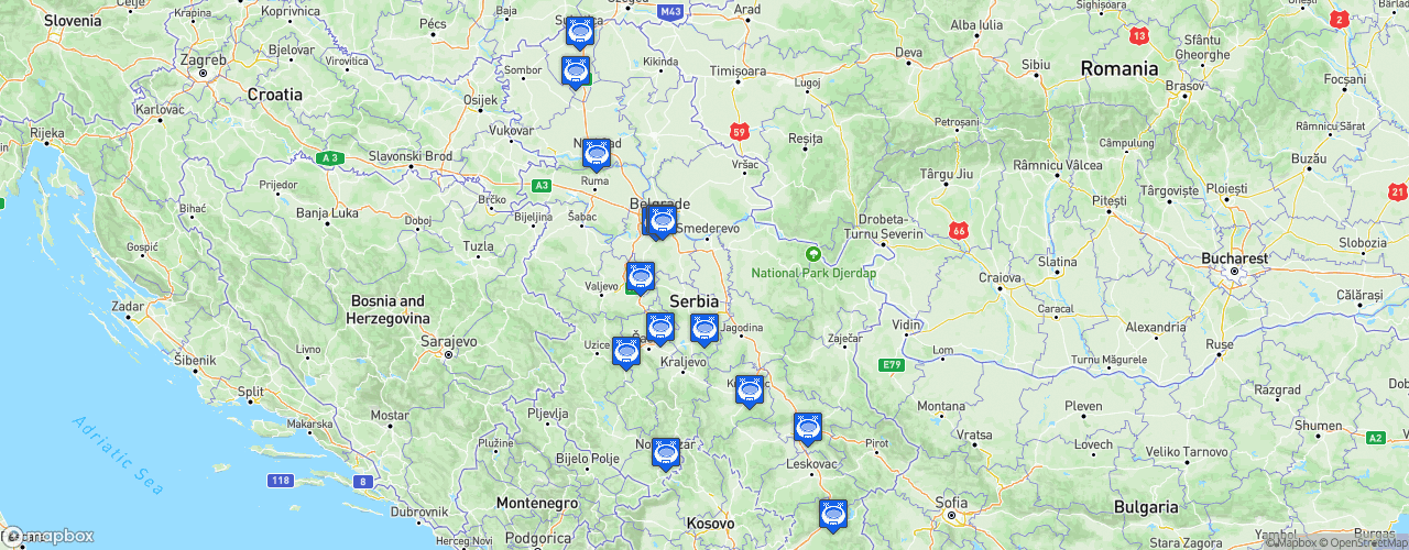 Static Map of Super liga Srbije - Saison 2021-2022 - Linglong Tire