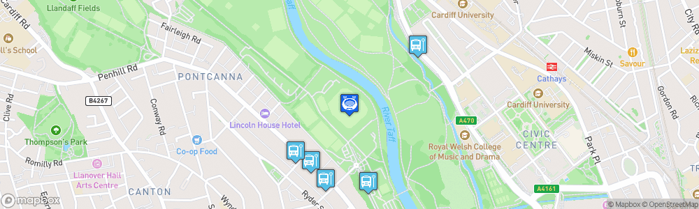 Static Map of Sophia Gardens Cardiff