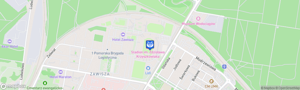 Static Map of Stadion Zawiszy Imienia Zdzisława Krzyszkowiak