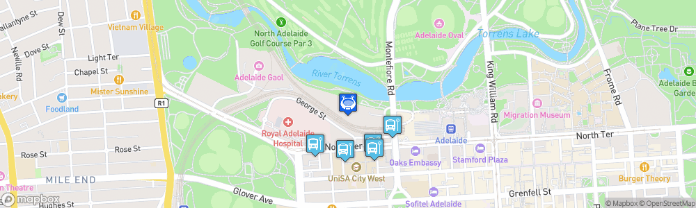 Static Map of Adelaide CBD stadium