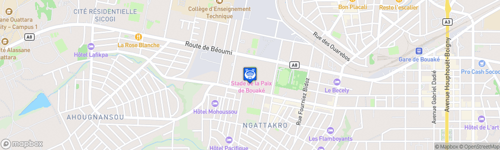 Static Map of Stade de la paix de Bouaké